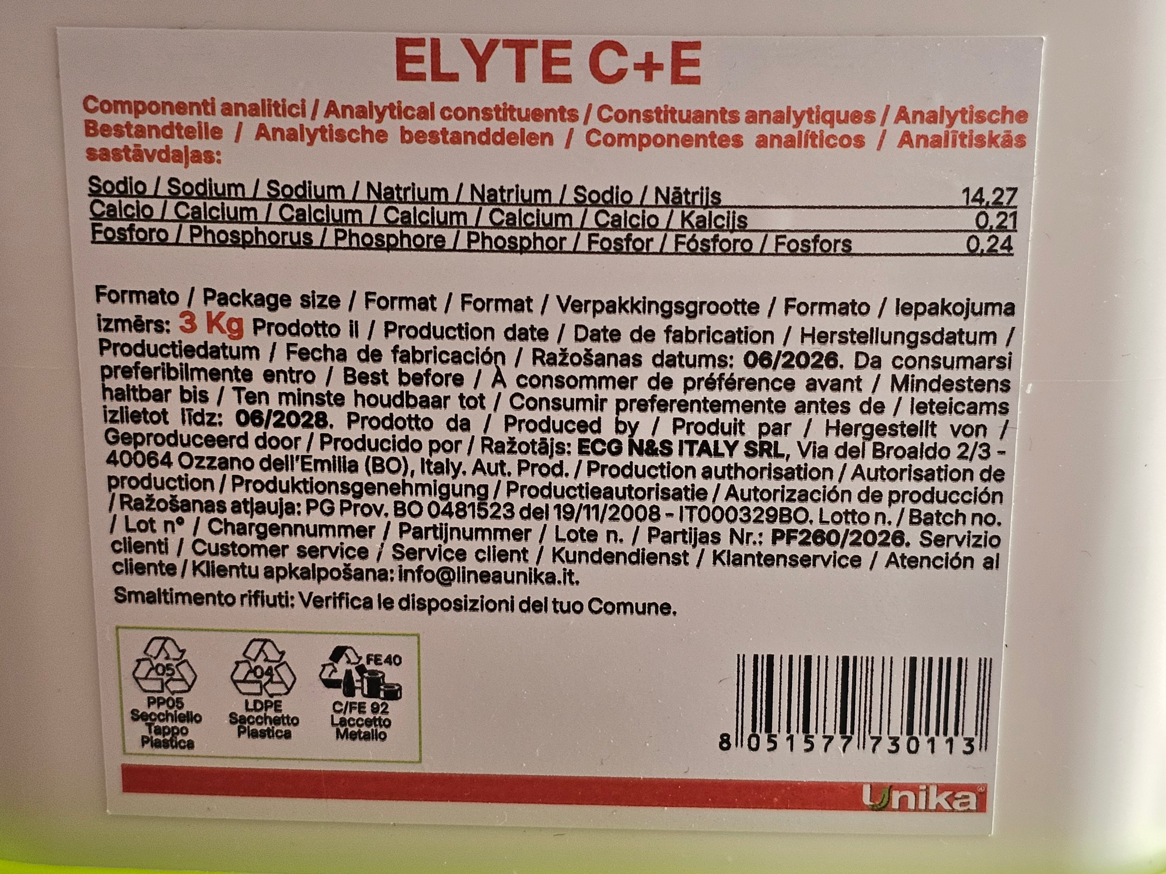 Elytes C+E  3 kg unika con vitamine aggiunte